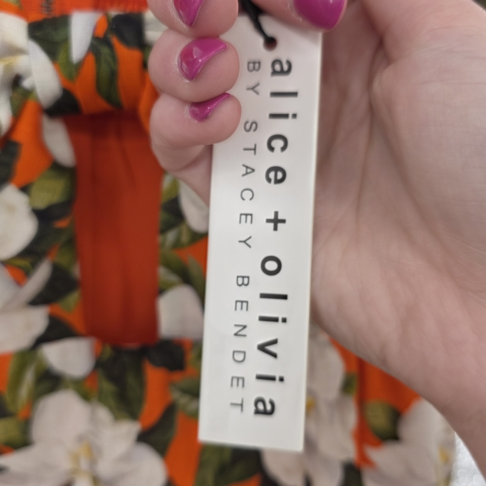 New Alice + Olivia 'Melvina' Floral- Print Linen-Blend Dress 0 - Picture 5 of 9